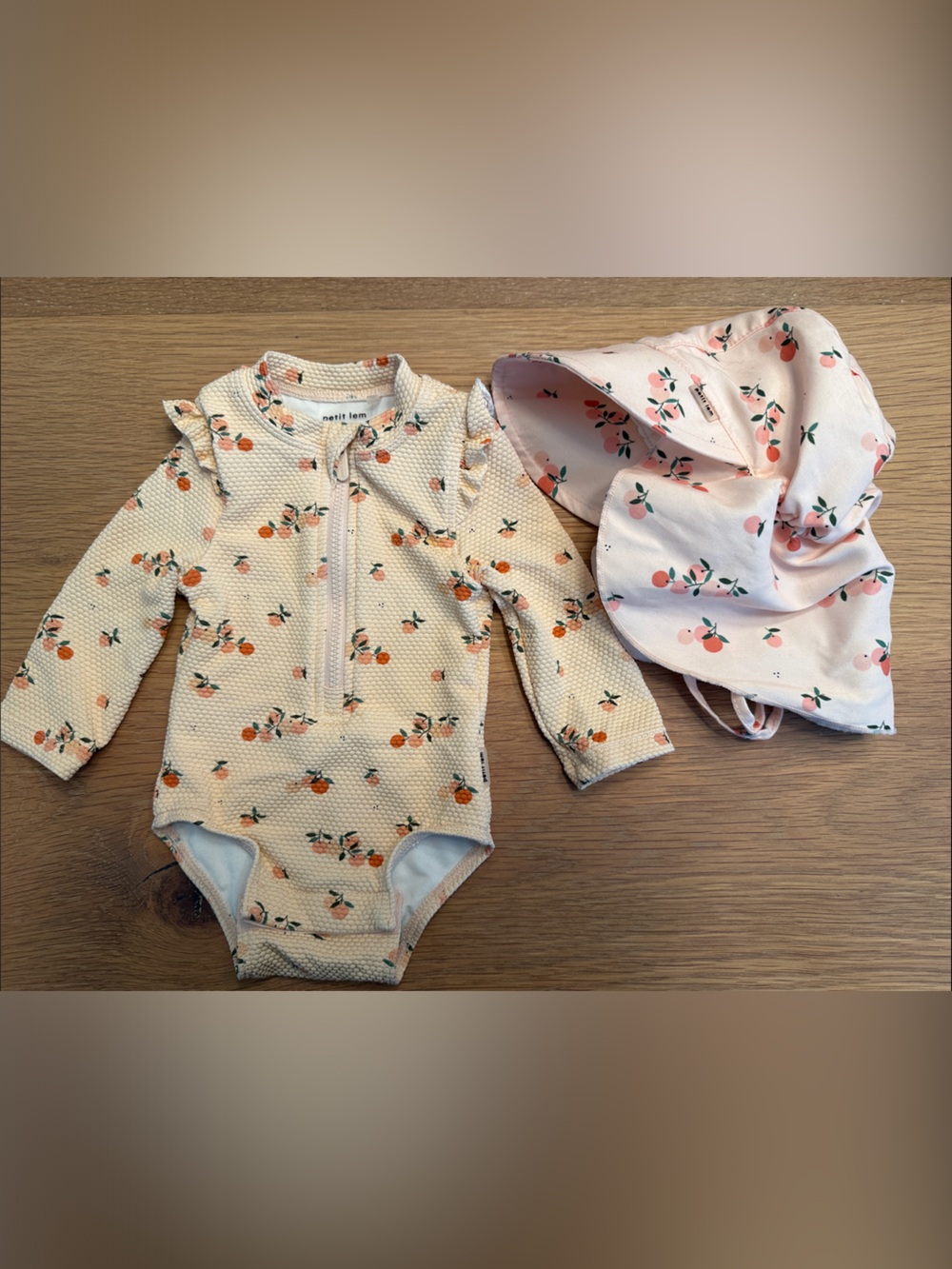 Petit Lem Baby Floral Zip-Front Rash Guard Bathing Suit and Hat